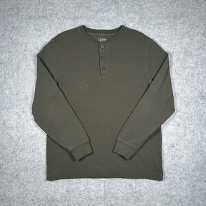 L.L. Bean Henley Shirt Men's Size Medium Green Long Sleeve Traditional‎ Fit